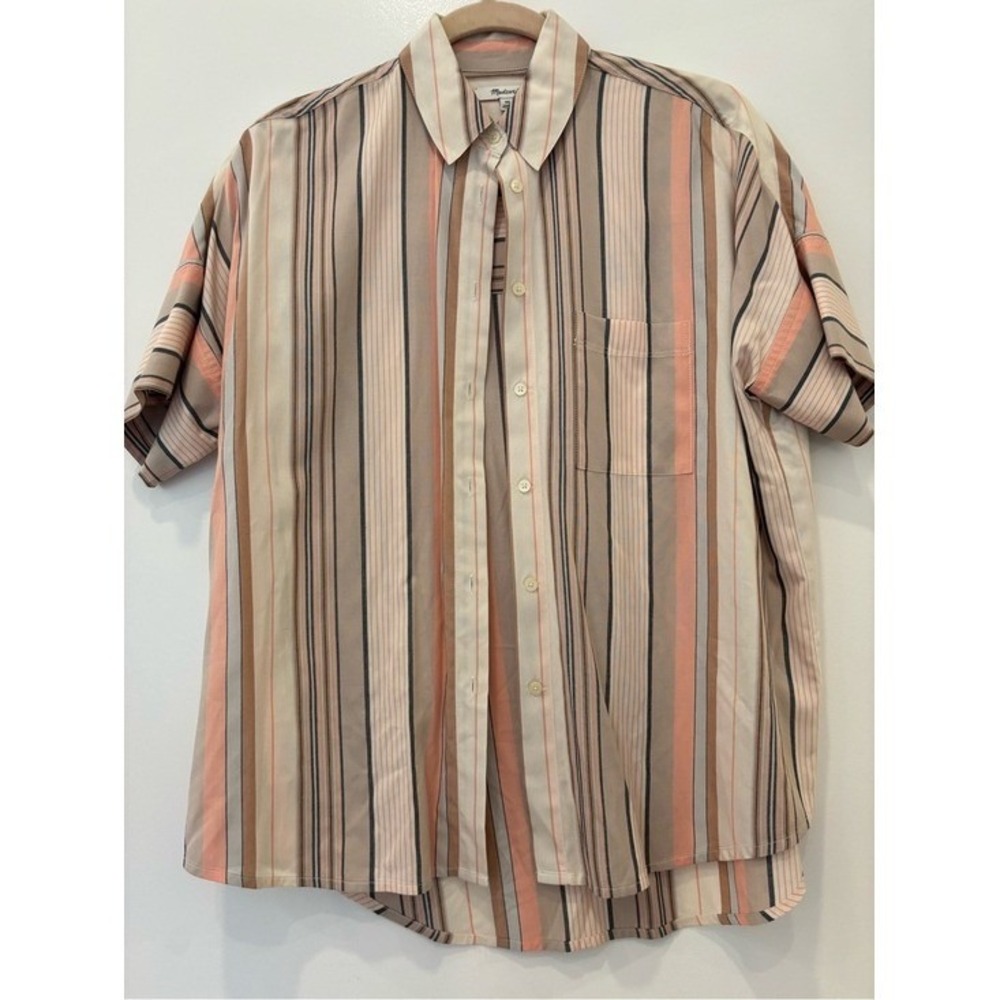 Madewell Striped Short-Sleeve Relaxed Button-Down Collared Viscose Shirt XS